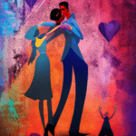 Artistic interpretation of themes and motifs of the book And Tango Makes Three by Justin Richardson