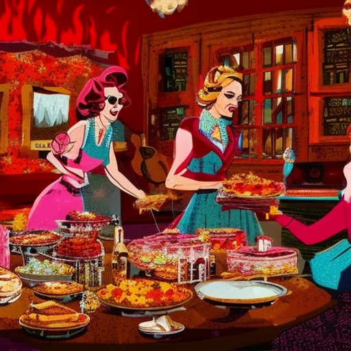 Artistic interpretation of themes and motifs of the book Angry Housewives Eating Bon Bons by Lorna Landvik