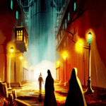Artistic interpretation of themes and motifs of the book City of Endless Night by Douglas Preston