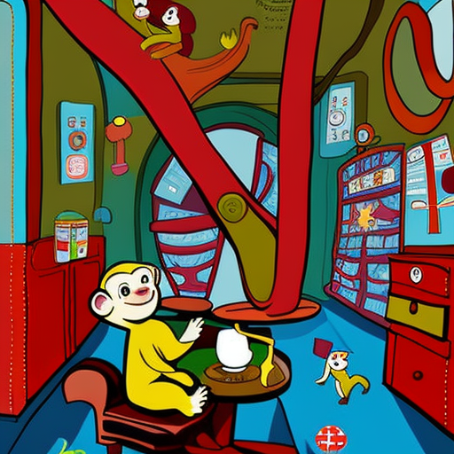 Artistic interpretation of themes and motifs of the book Curious George Goes to the Hospital by Margret Rey