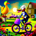 Artistic interpretation of themes and motifs of the book Duck on a Bike by David Shannon