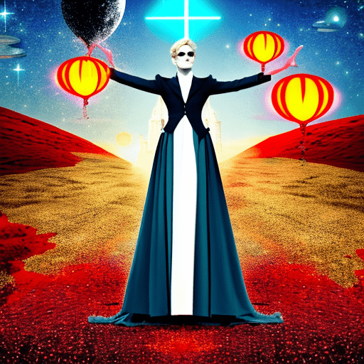 Artistic interpretation of themes and motifs of the book Good Omens: The Nice and Accurate Prophecies of Agnes Nutter, Witch by Terry Pratchett