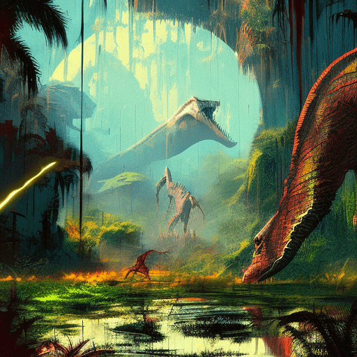 Artistic interpretation of themes and motifs of the book Jurassic Park by Michael Crichton