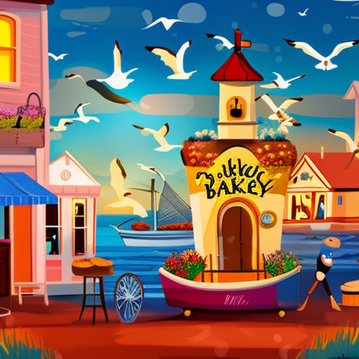 Artistic interpretation of themes and motifs of the book Little Beach Street Bakery by Jenny Colgan