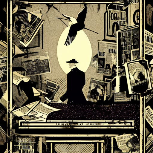 Artistic interpretation of themes and motifs of the book Magpie Murders by Anthony Horowitz
