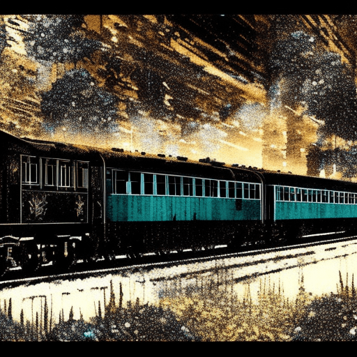 Artistic interpretation of themes and motifs of the book Murder on the Orient Express by Agatha Christie