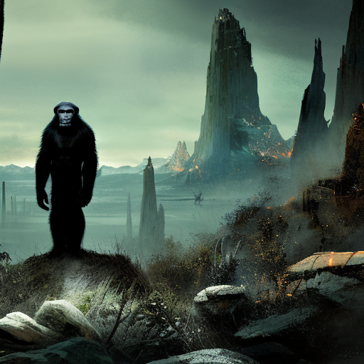 Artistic interpretation of themes and motifs of the book Planet of the Apes by Pierre Boulle