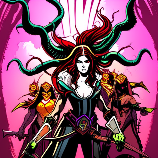 Artistic interpretation of themes and motifs of the book Rat Queens, Vol. 2: The Far Reaching Tentacles of N'rygoth by Kurtis J. Wiebe