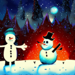 Artistic interpretation of themes and motifs of the book Snowmen at Night by Caralyn Buehner
