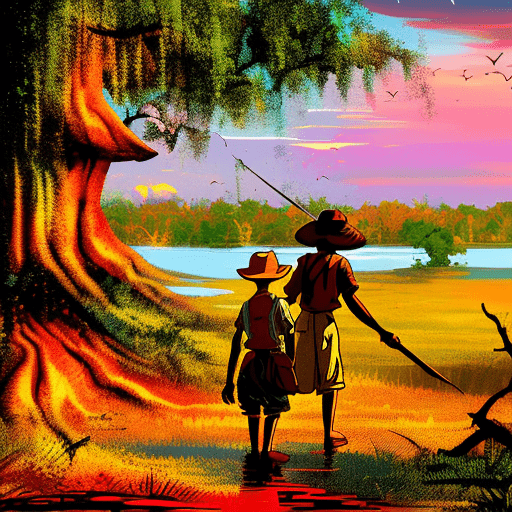 Artistic interpretation of themes and motifs of the book The Adventures of Tom Sawyer by Mark Twain