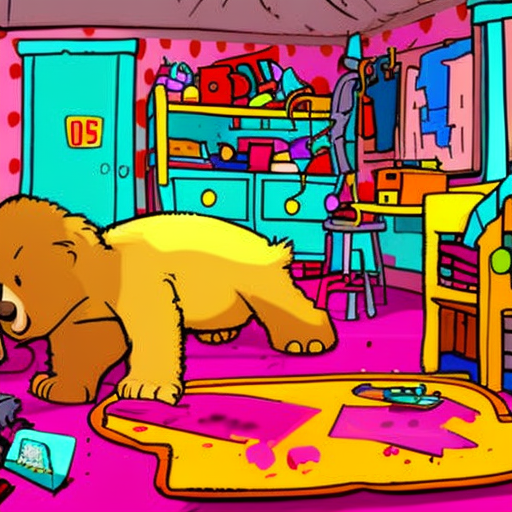 Artistic interpretation of themes and motifs of the book The Berenstain Bears and the Messy Room by Stan Berenstain