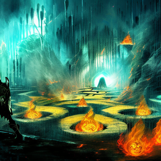 Artistic interpretation of themes and motifs of the book The Burning Maze by Rick Riordan