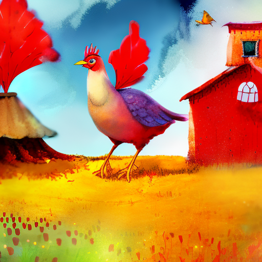 Artistic interpretation of themes and motifs of the book The Little Red Hen by Diane Muldrow