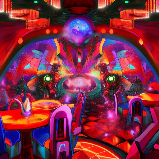 Artistic interpretation of themes and motifs of the book The Restaurant at the End of the Universe by Douglas Adams