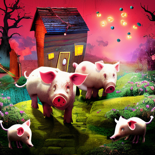Artistic interpretation of themes and motifs of the book The True Story of the 3 Little Pigs by Jon Scieszka