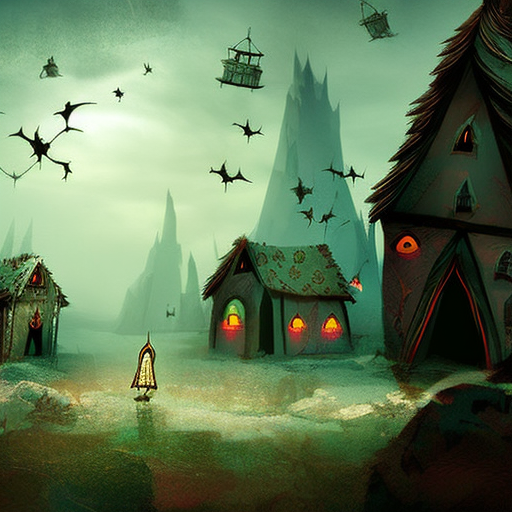 Artistic interpretation of themes and motifs of the book The Vile Village by Lemony Snicket