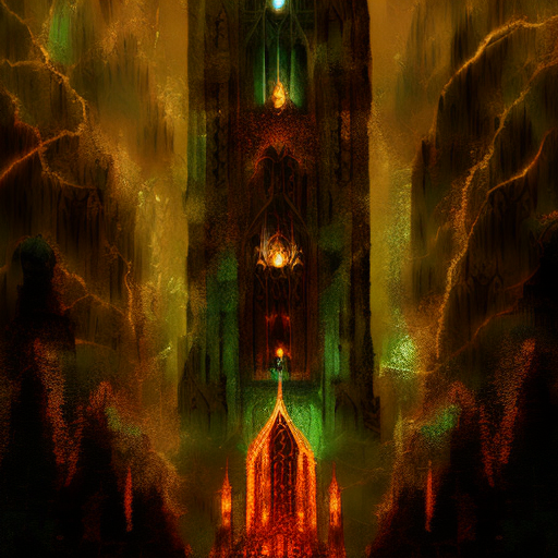 Artistic interpretation of themes and motifs of the book To Green Angel Tower by Tad Williams