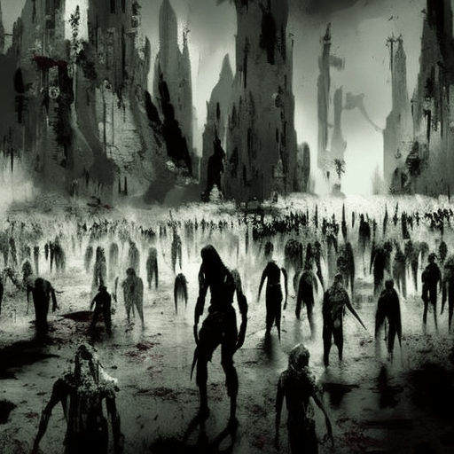 Artistic interpretation of themes and motifs of the book World War Z: An Oral History of the Zombie War by Max Brooks