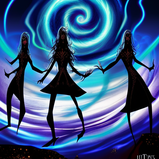 Artistic interpretation of themes and motifs of the book Wyrd Sisters by Terry Pratchett